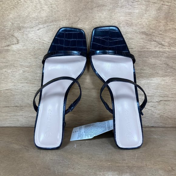 NEW The Drop Avery Square Toe Two Strap Black Women SZ 9 Slip-On Heeled Sandals - Picture 7 of 10